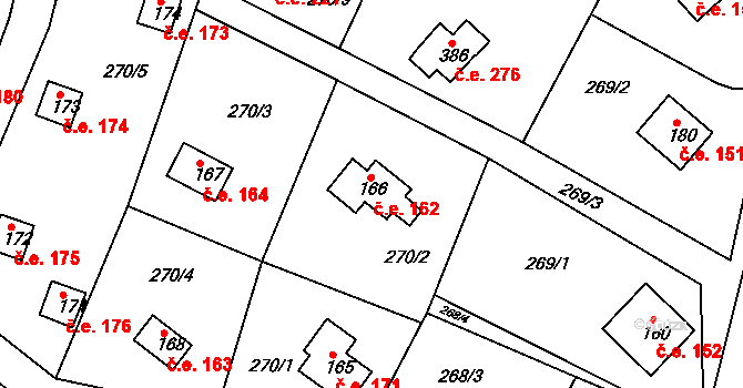 Hoješín 162, Seč na parcele st. 166 v KÚ Hoješín, Katastrální mapa