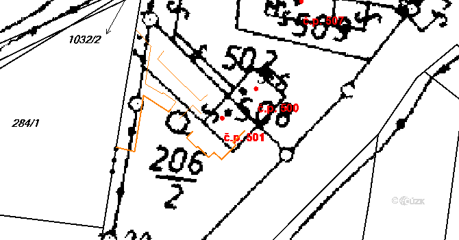 Zlonice 501 na parcele st. 508 v KÚ Zlonice, Katastrální mapa