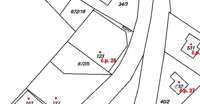 Vlkančice 25 na parcele st. 123 v KÚ Vlkančice, Katastrální mapa