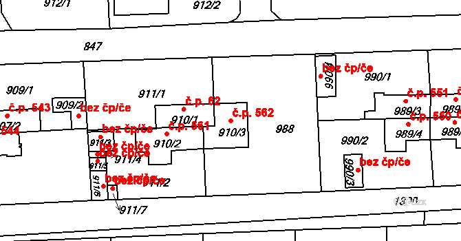 Líně 562 na parcele st. 910/3 v KÚ Líně, Katastrální mapa