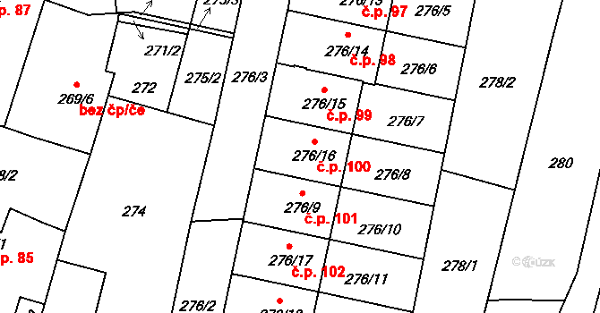 Veselí nad Lužnicí I 100, Veselí nad Lužnicí na parcele st. 276/16 v KÚ Veselí nad Lužnicí, Katastrální mapa
