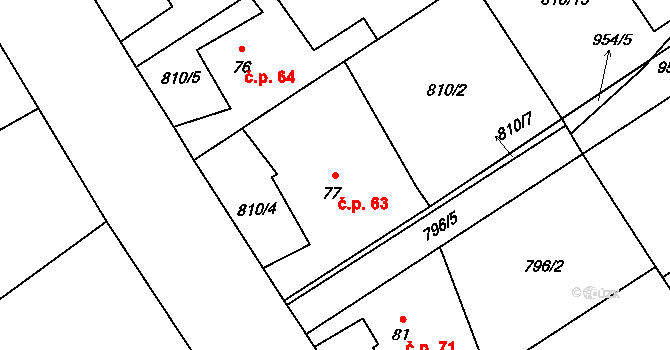 Brnířov 63 na parcele st. 77 v KÚ Brnířov, Katastrální mapa