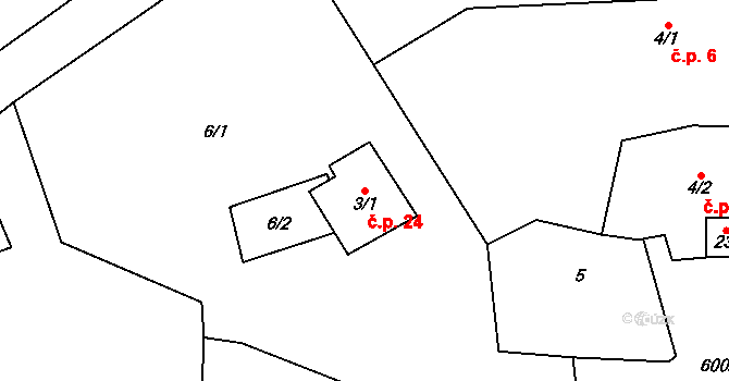Lhotka 24, Nekmíř na parcele st. 3/1 v KÚ Lhotka u Nekmíře, Katastrální mapa