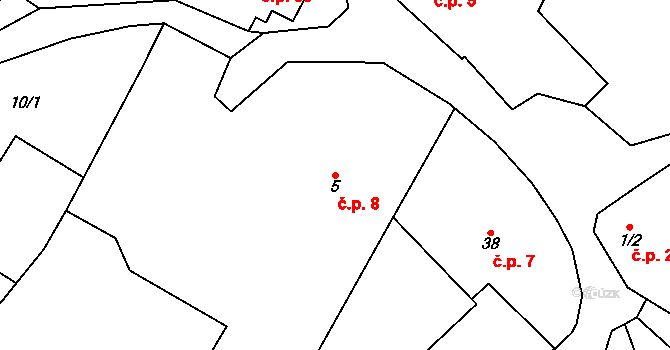 Těšetiny 8, Mochtín na parcele st. 5 v KÚ Těšetiny, Katastrální mapa