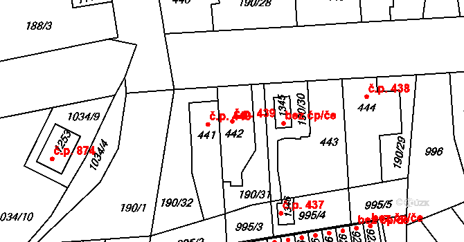 Svítkov 439, Pardubice na parcele st. 442 v KÚ Svítkov, Katastrální mapa