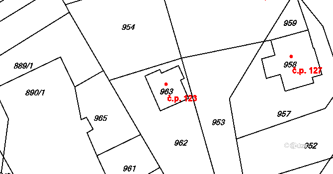 Loučky 123, Zátor na parcele st. 963 v KÚ Loučky u Zátoru, Katastrální mapa