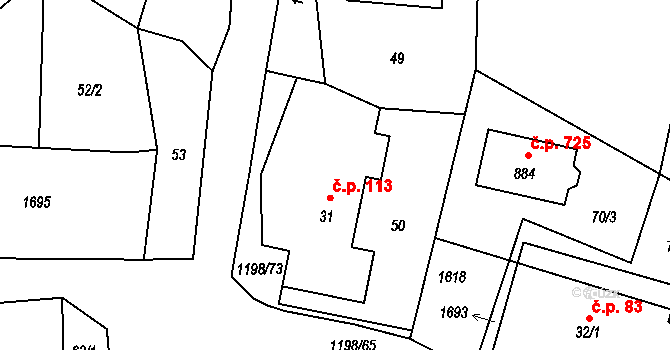 Mořkov 113 na parcele st. 31 v KÚ Mořkov, Katastrální mapa