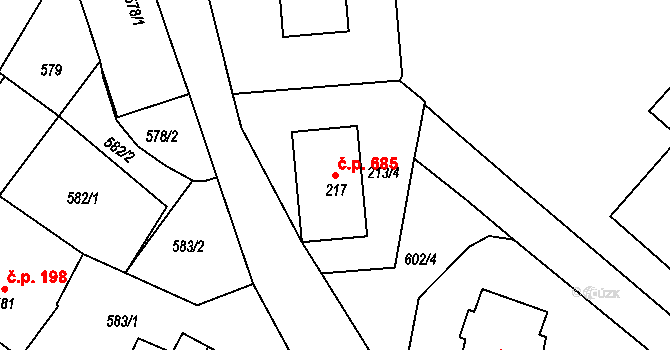 Bílovec 685 na parcele st. 217 v KÚ Bílovec-město, Katastrální mapa