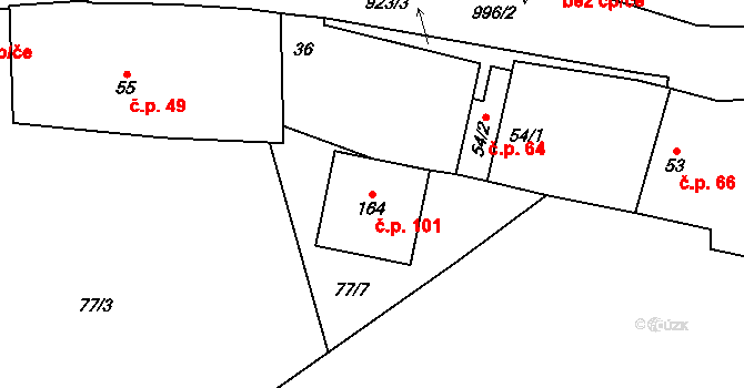 Číčov 101, Spálené Poříčí na parcele st. 164 v KÚ Číčov, Katastrální mapa