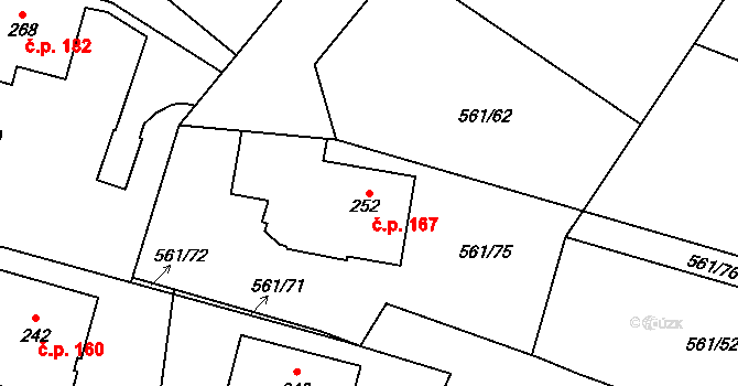 Lužice 167 na parcele st. 252 v KÚ Lužice u Mostu, Katastrální mapa