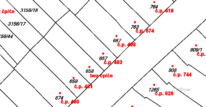 Velké Bílovice 483 na parcele st. 657 v KÚ Velké Bílovice, Katastrální mapa