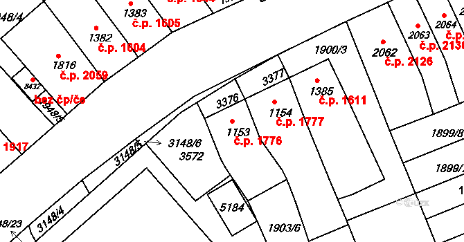 Kroměříž 1776 na parcele st. 1153 v KÚ Kroměříž, Katastrální mapa