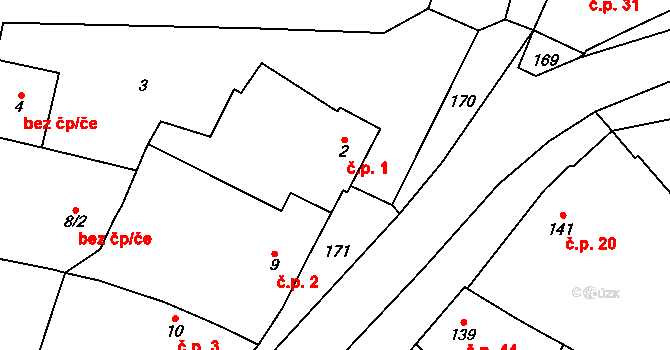 Lutotín 1, Bílovice-Lutotín na parcele st. 2 v KÚ Lutotín, Katastrální mapa