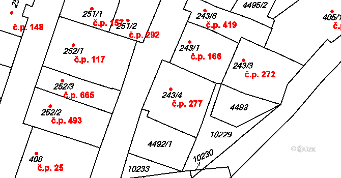 Hrušovany nad Jevišovkou 277 na parcele st. 243/4 v KÚ Hrušovany nad Jevišovkou, Katastrální mapa