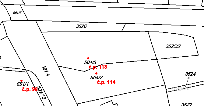 Vrbovec 113 na parcele st. 504/3 v KÚ Vrbovec, Katastrální mapa