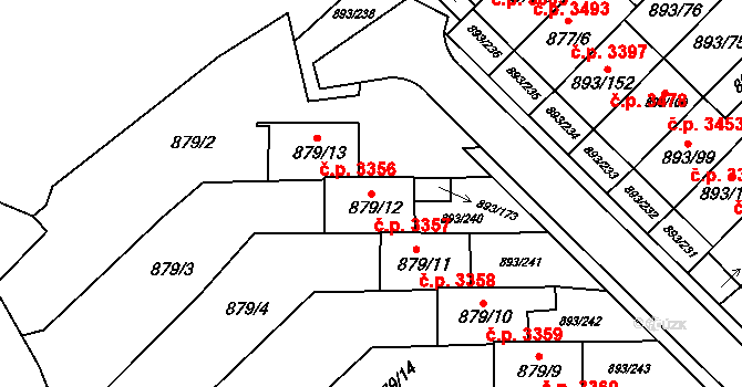 Znojmo 3357 na parcele st. 879/12 v KÚ Znojmo-město, Katastrální mapa