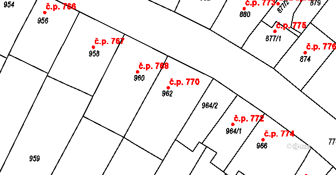 Moravský Krumlov 770 na parcele st. 962 v KÚ Moravský Krumlov, Katastrální mapa