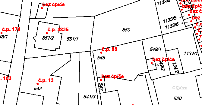 Vrkoslavice 55, Jablonec nad Nisou na parcele st. 548 v KÚ Vrkoslavice, Katastrální mapa