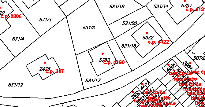Jablonec nad Nisou 4190 na parcele st. 5383 v KÚ Jablonec nad Nisou, Katastrální mapa