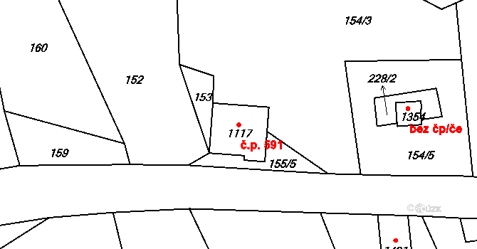 Polubný 591, Kořenov na parcele st. 1117 v KÚ Polubný, Katastrální mapa