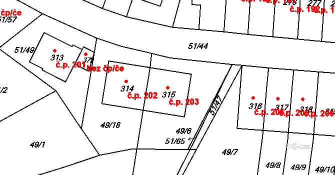 Staré Hory 203, Jihlava na parcele st. 315 v KÚ Staré Hory, Katastrální mapa