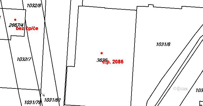 Nymburk 2086 na parcele st. 3636 v KÚ Nymburk, Katastrální mapa