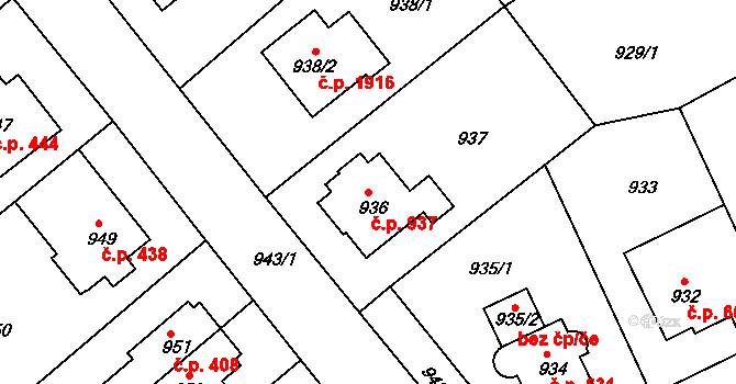 Roztoky 937 na parcele st. 936 v KÚ Roztoky u Prahy, Katastrální mapa