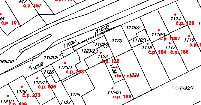 Lužice 135 na parcele st. 1122 v KÚ Lužice u Hodonína, Katastrální mapa