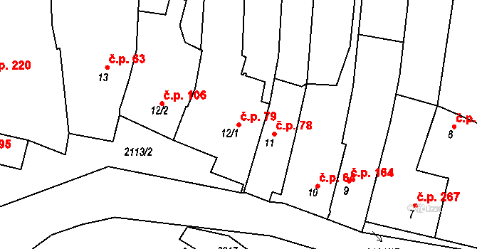 Žeravice 79 na parcele st. 12/1 v KÚ Žeravice u Kyjova, Katastrální mapa