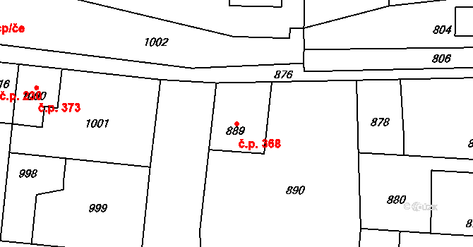 Dubí 368, Kladno na parcele st. 889 v KÚ Dubí u Kladna, Katastrální mapa
