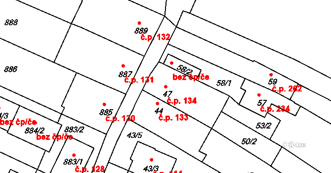 Dačice I 134, Dačice na parcele st. 47 v KÚ Dačice, Katastrální mapa