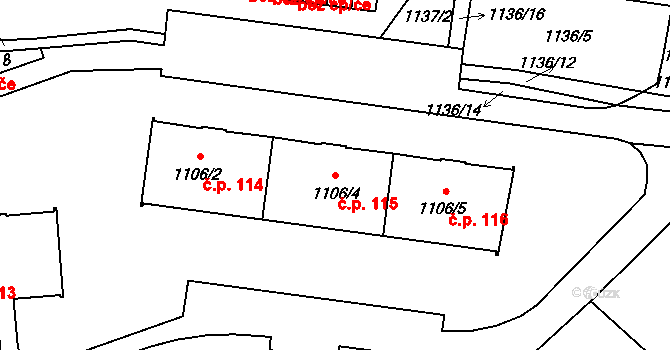 Raspenava 115 na parcele st. 1106/4 v KÚ Raspenava, Katastrální mapa