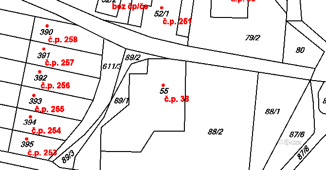 Bozkov 38 na parcele st. 55 v KÚ Bozkov, Katastrální mapa