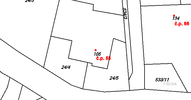 Horní Bousov 55, Dolní Bousov na parcele st. 105 v KÚ Horní Bousov, Katastrální mapa