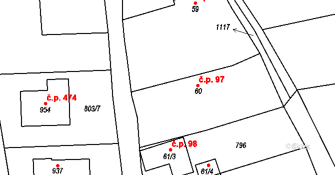 Želivec 97, Sulice na parcele st. 60 v KÚ Sulice, Katastrální mapa