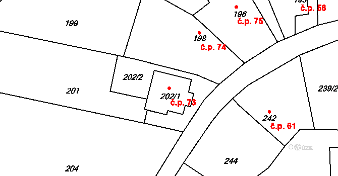 Milíčeves 73, Slatiny na parcele st. 202/1 v KÚ Milíčeves, Katastrální mapa