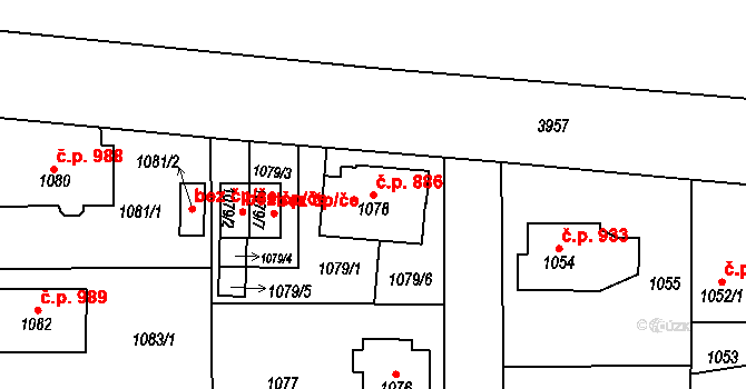 Nová Paka 886 na parcele st. 1078 v KÚ Nová Paka, Katastrální mapa