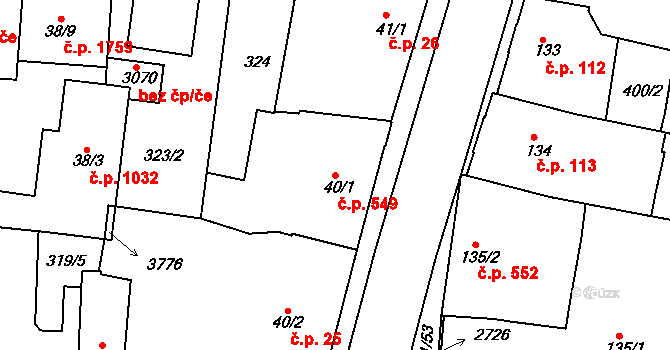 Lysá nad Labem 549 na parcele st. 40/1 v KÚ Lysá nad Labem, Katastrální mapa