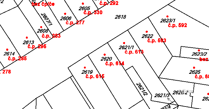 Duchcov 614 na parcele st. 2620 v KÚ Duchcov, Katastrální mapa