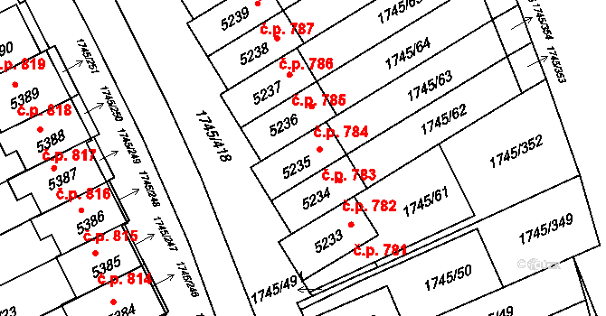 Nové Dvory 783, Třebíč na parcele st. 5235 v KÚ Třebíč, Katastrální mapa