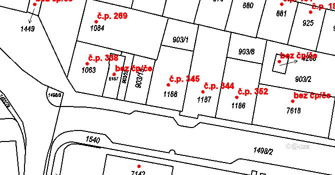 Horka-Domky 345, Třebíč na parcele st. 1188 v KÚ Třebíč, Katastrální mapa