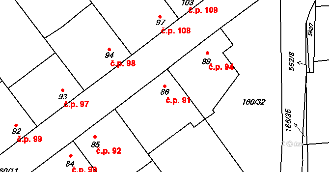 Blšany u Loun 91 na parcele st. 86 v KÚ Blšany u Loun, Katastrální mapa