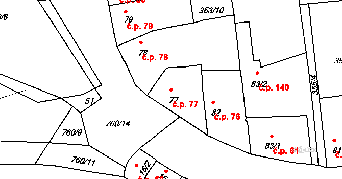 Vršovice 77 na parcele st. 77 v KÚ Vršovice u Loun, Katastrální mapa
