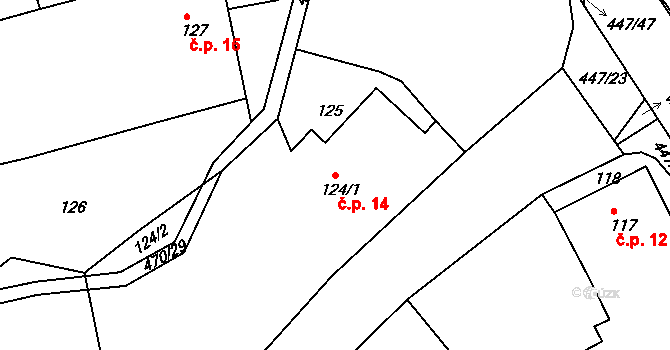 Mstišov 14, Dubí na parcele st. 124/1 v KÚ Mstišov, Katastrální mapa
