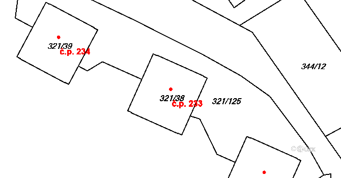 Prosetice 233, Teplice na parcele st. 321/38 v KÚ Prosetice, Katastrální mapa