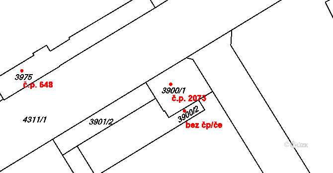 Teplice 2073 na parcele st. 3900/1 v KÚ Teplice, Katastrální mapa