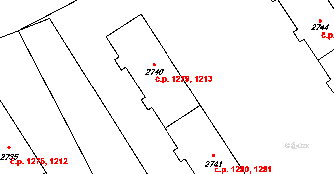 Cheb 1213,1279 na parcele st. 2740 v KÚ Cheb, Katastrální mapa