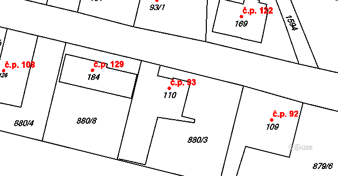 Zavidov 93 na parcele st. 110 v KÚ Zavidov, Katastrální mapa