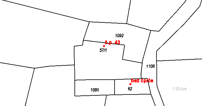 Karlovce 43, Kejnice na parcele st. 57/1 v KÚ Kejnice, Katastrální mapa