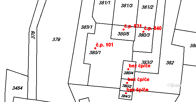Suchdol nad Lužnicí 101 na parcele st. 380/1 v KÚ Suchdol nad Lužnicí, Katastrální mapa